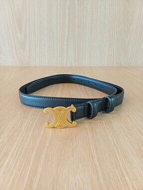 Celine Gold Black Triumphe Leather Belt